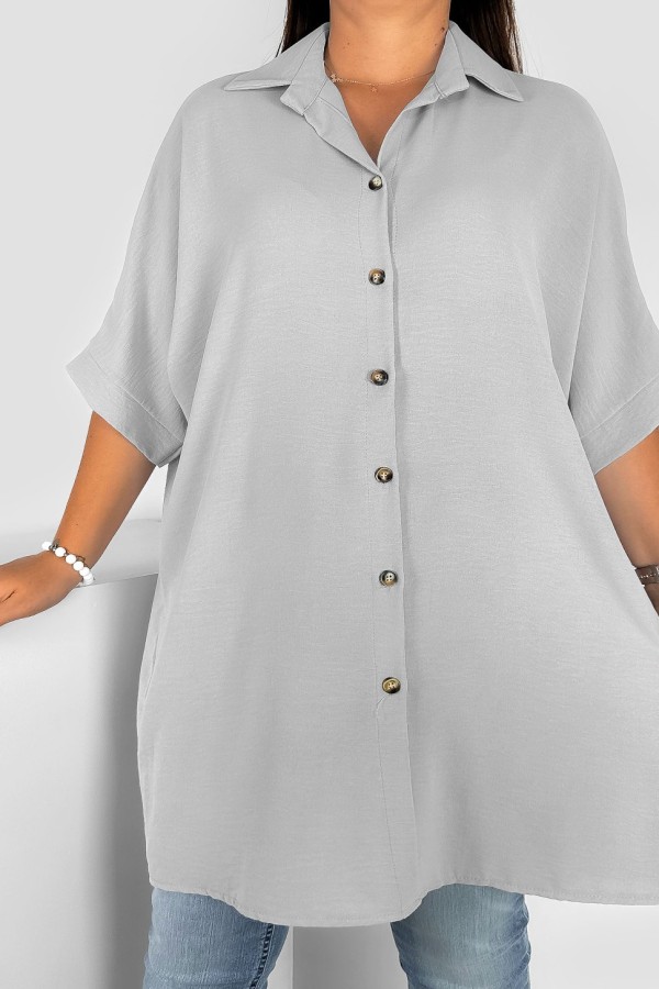 Koszula damska tunika plus size w kolorze szarym krótki rękaw guziki Almira 1
