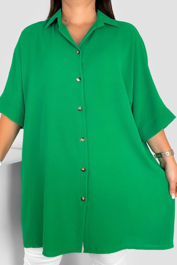 Koszula damska tunika plus size w kolorze zielonym krótki rękaw guziki Almira