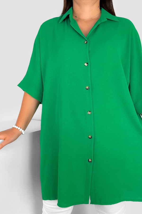 Koszula damska tunika plus size w kolorze zielonym krótki rękaw guziki Almira 1
