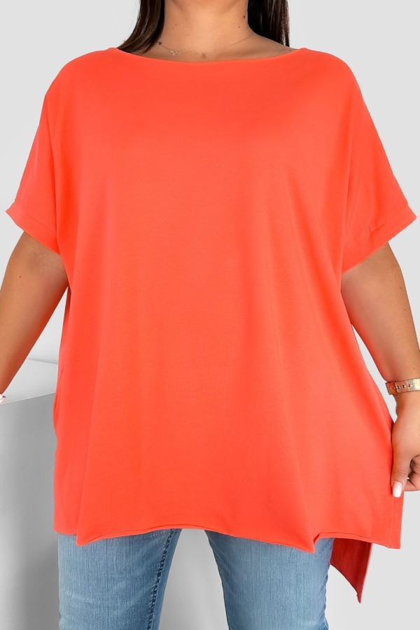 Bluzka damska oversize w kolorze brzoskwiniowym peach dłuższy tył gładka Marsha 2