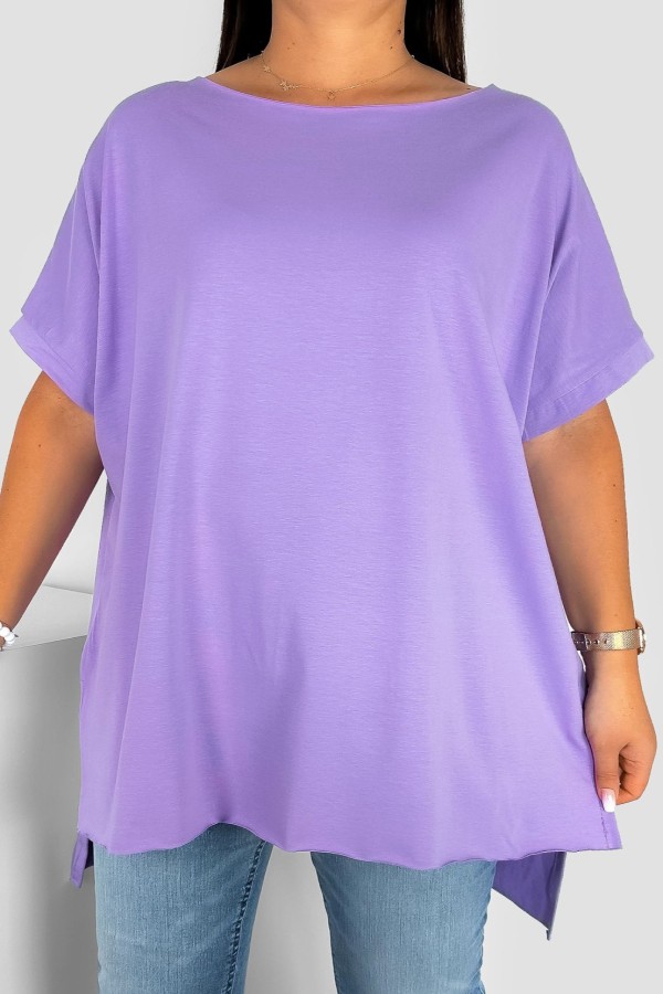 Bluzka damska oversize w kolorze lila fiolet dłuższy tył gładka Marsha 2