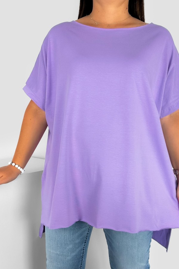 Bluzka damska oversize w kolorze lila fiolet dłuższy tył gładka Marsha 1