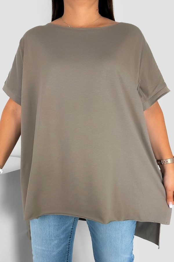 Bluzka damska oversize w kolorze beżu fango dłuższy tył gładka Marsha 2