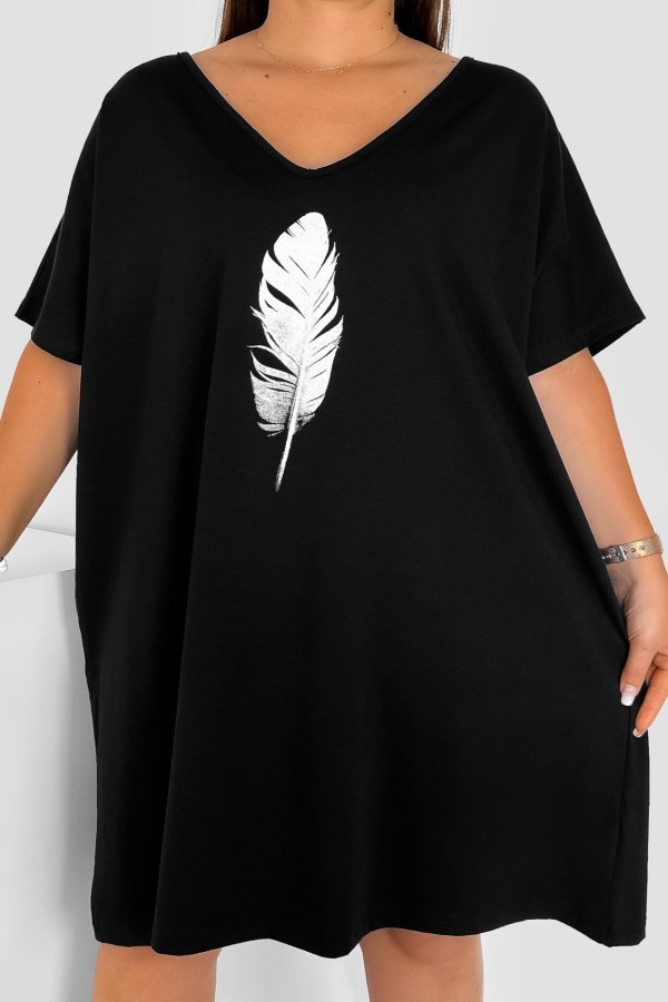 Bawełniana trapezowa sukienka plus size w kolorze czarnym pióro Feather