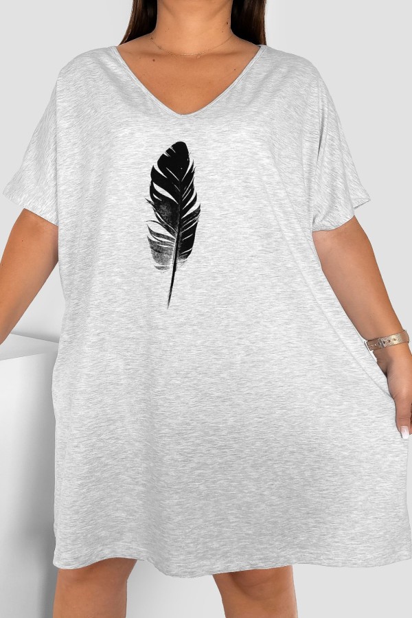 Koszula nocna plus size Comfy w kolorze szarego melanżu pióro Feather 2