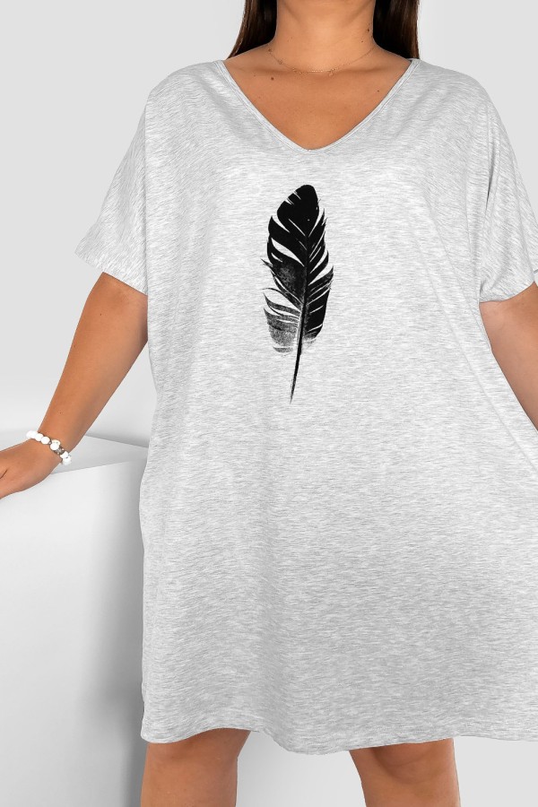 Koszula nocna plus size Comfy w kolorze szarego melanżu pióro Feather 1