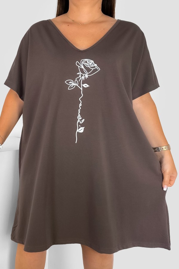 Koszula nocna plus size Comfy w kolorze brązowym róża Rose 2