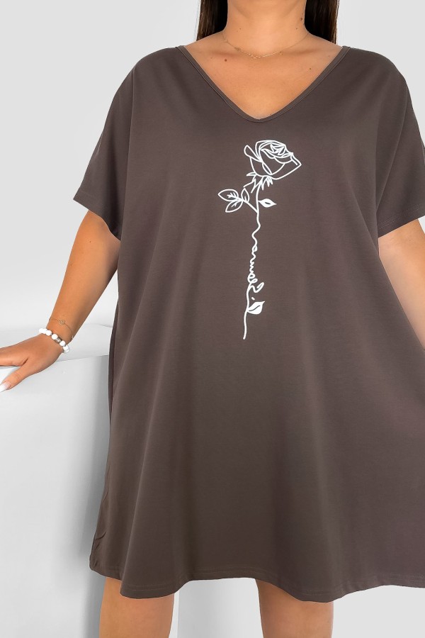 Koszula nocna plus size Comfy w kolorze brązowym róża Rose 1