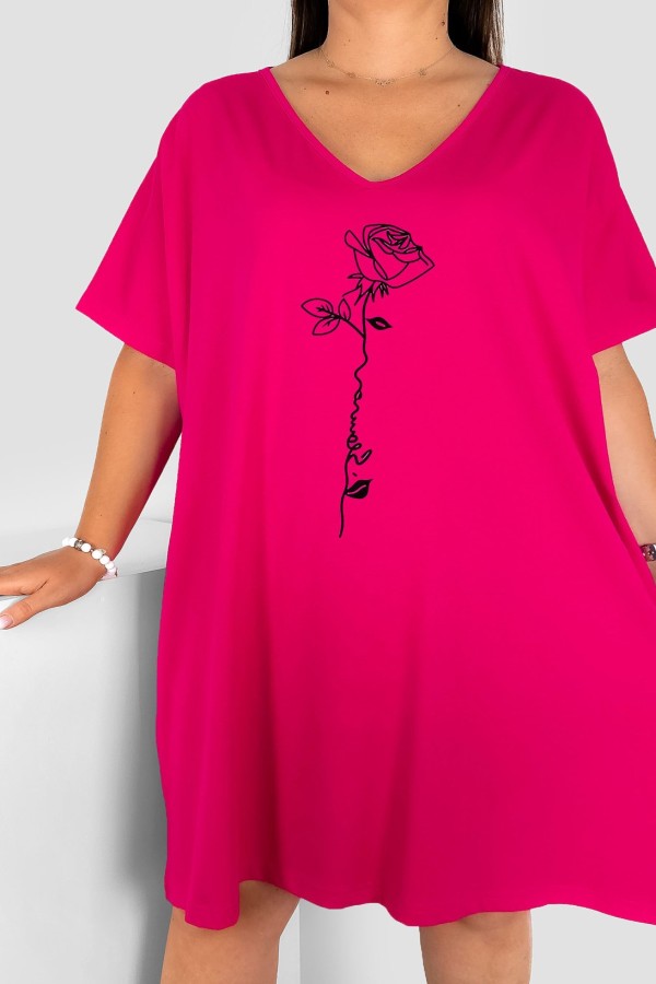 Bawełniana trapezowa sukienka plus size w kolorze fuksji róża Rose 1