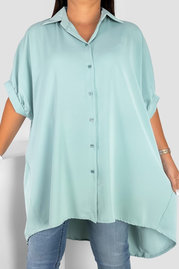 Koszula tunika plus size w kolorze szałwiowym oversize dłuższy tył guziki LEONA