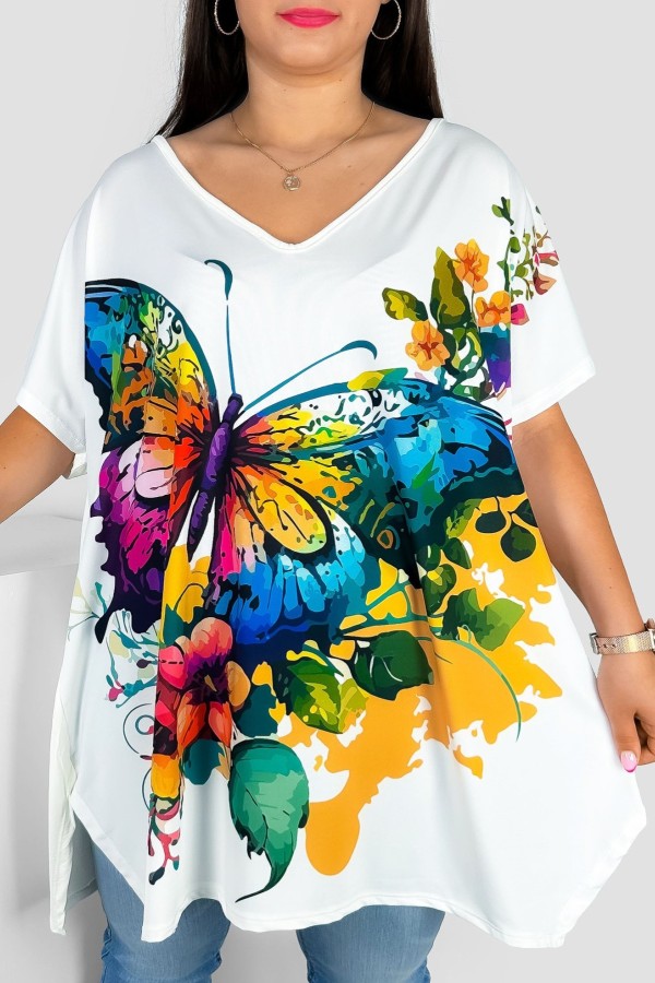 Tunika damska plus size nietoperz multikolor wzór kolorowy duży motyl Emilly
