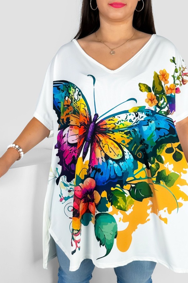 Tunika damska plus size nietoperz multikolor wzór kolorowy duży motyl Emilly 1