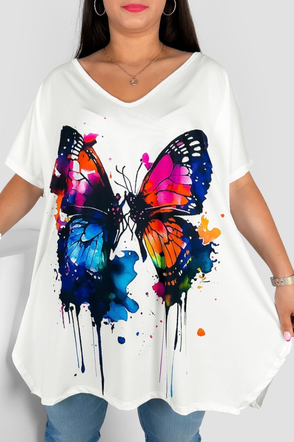 Tunika damska plus size nietoperz multikolor wzór malowane dwa motyle Emilly 2