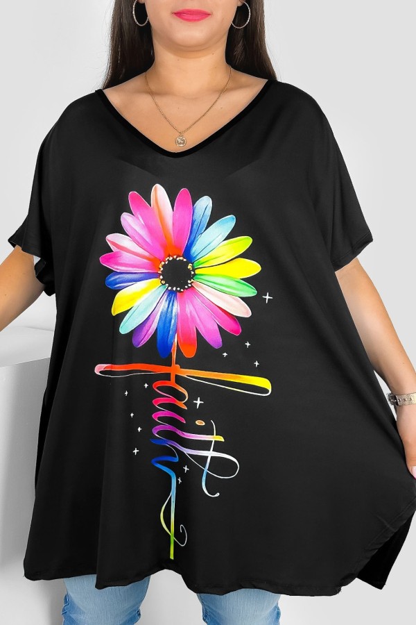 Tunika damska plus size nietoperz multikolor wzór kolorowy kwiat faith Emilly