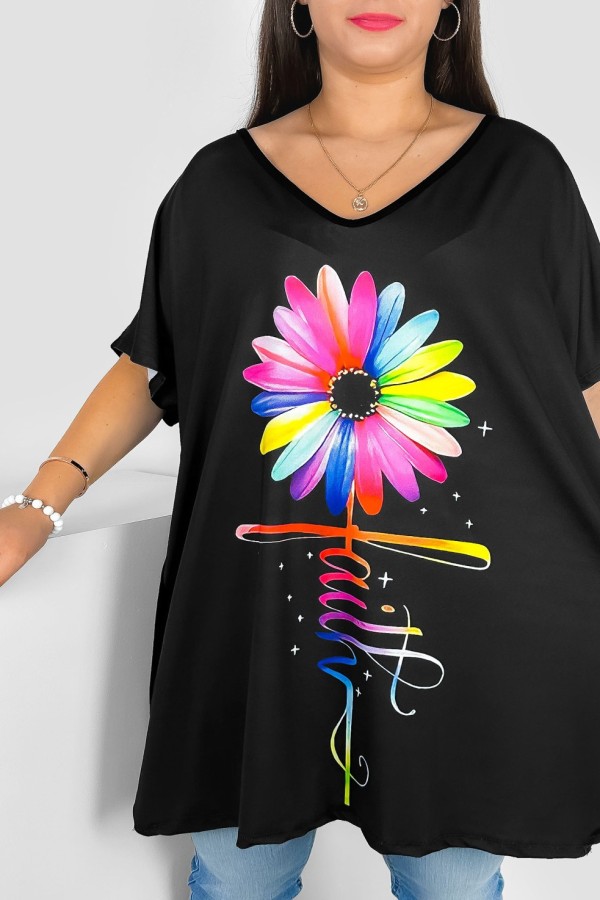 Tunika damska plus size nietoperz multikolor wzór kolorowy kwiat faith Emilly 1
