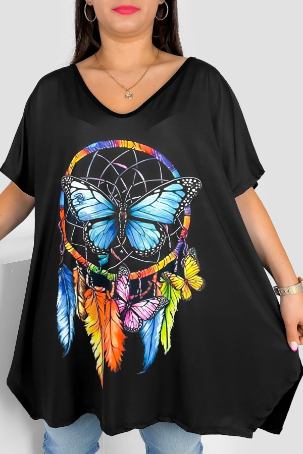 Tunika damska plus size nietoperz multikolor wzór kolorowy łapacz motyle Emilly