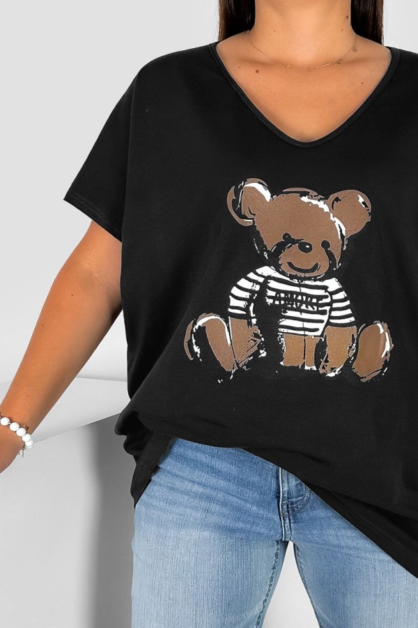 Bluzka damska T-shirt plus size w kolorze antracytowym nadruk miś teddy 2