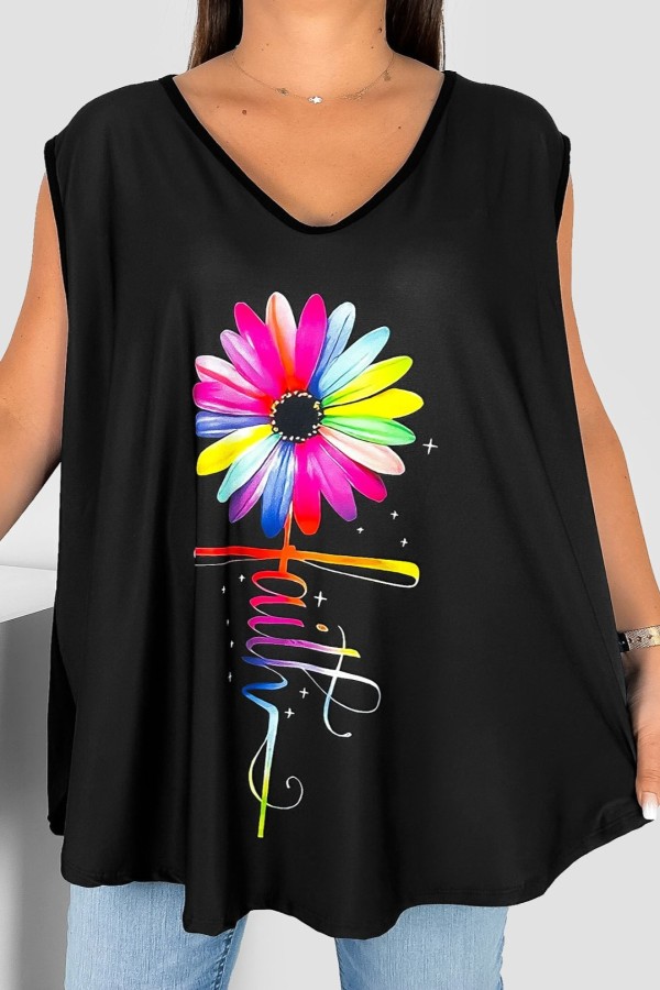 Bluzka damska top plus size w kolorze czarnym print kolorowy kwiat faith Tory