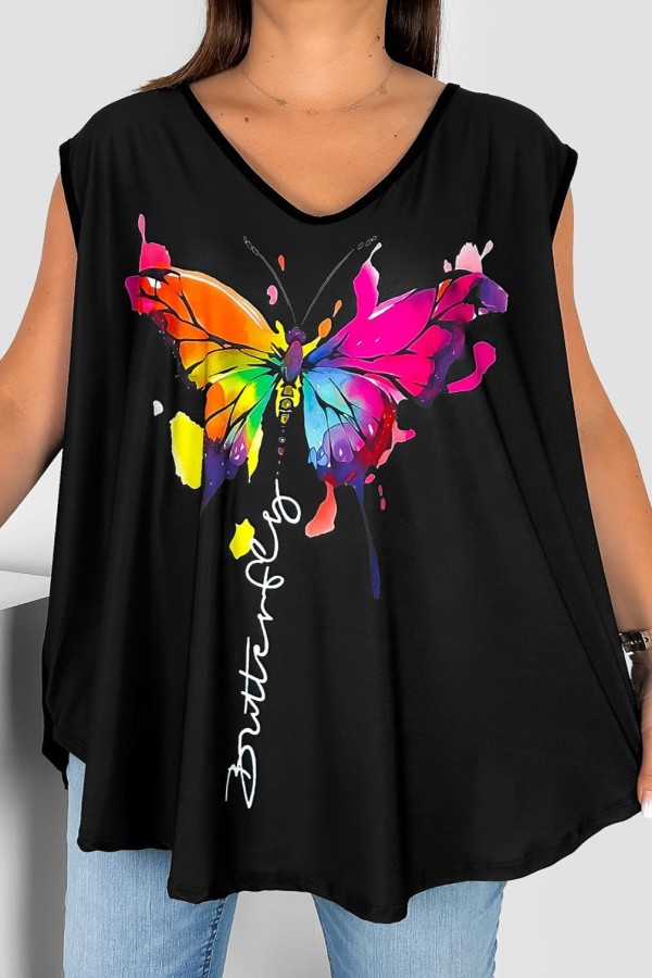 Bluzka damska top plus size w kolorze czarnym print motyl butterfly Tory