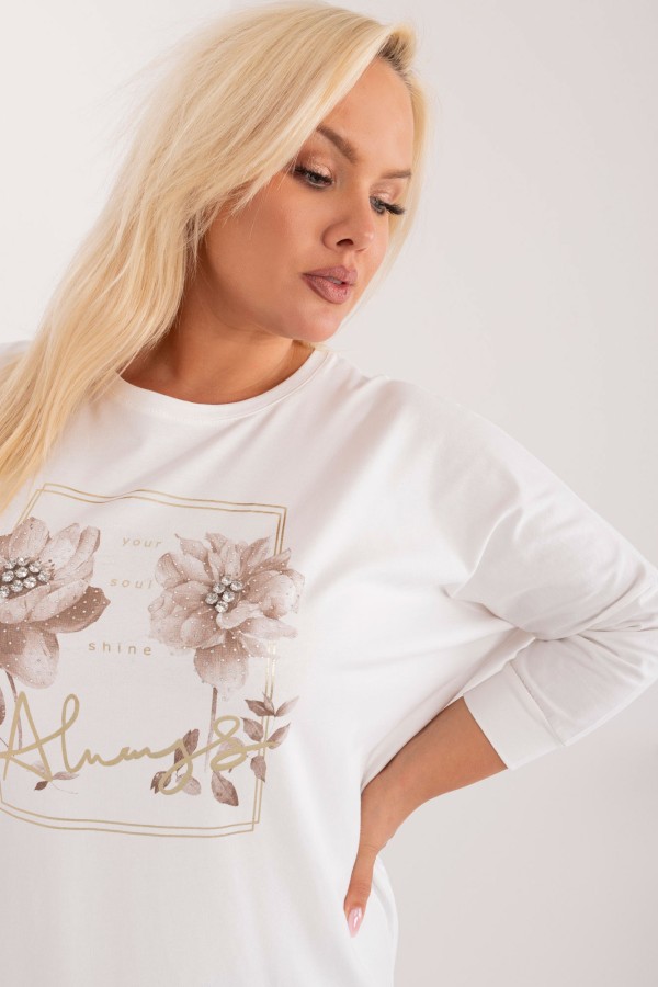 Bluzka damska nietoperz plus size w kolorze ecru print kwiaty Cyrkonie Iga 1