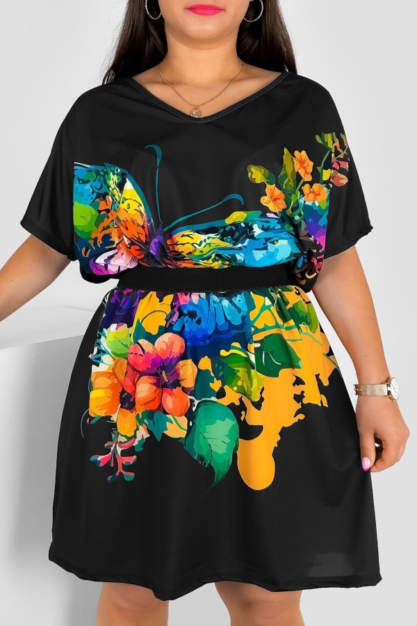 Sukienka damska plus size nietoperz multikolor wzór kolorowy duży motyl liście Helia