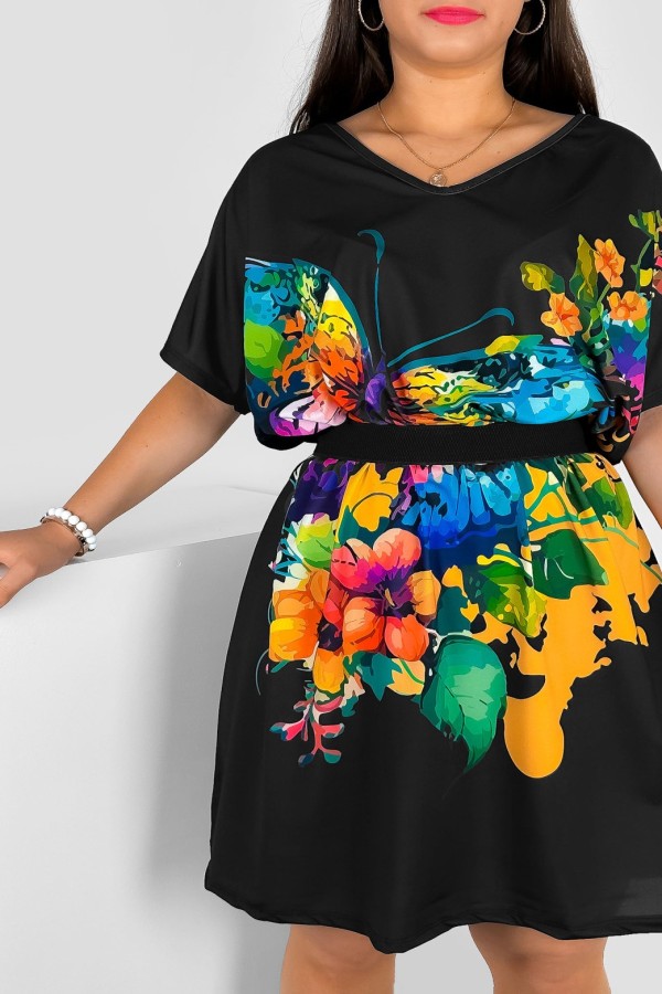 Sukienka damska plus size nietoperz multikolor wzór kolorowy duży motyl liście Helia 1
