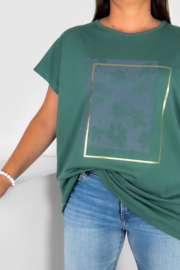 Nietoperz T-shirt damski plus size w kolorze zielonym kwiaty ramka Meggi 1