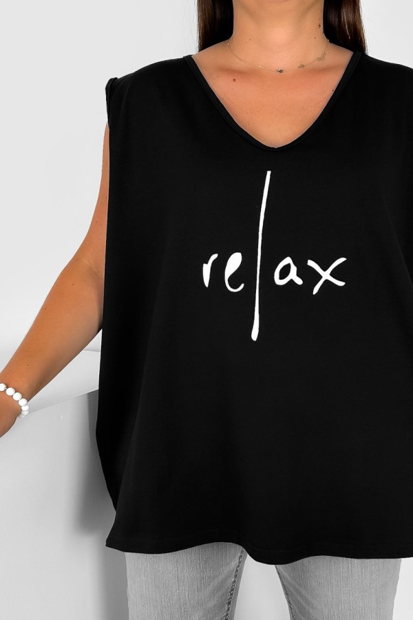 Bluzka damska top plus size w kolorze czarnym dekolt v neck print RELAX 1