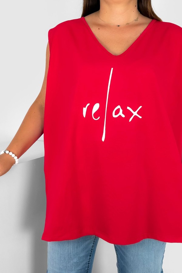 Bluzka damska top plus size w kolorze czerwonym dekolt v neck print RELAX 1