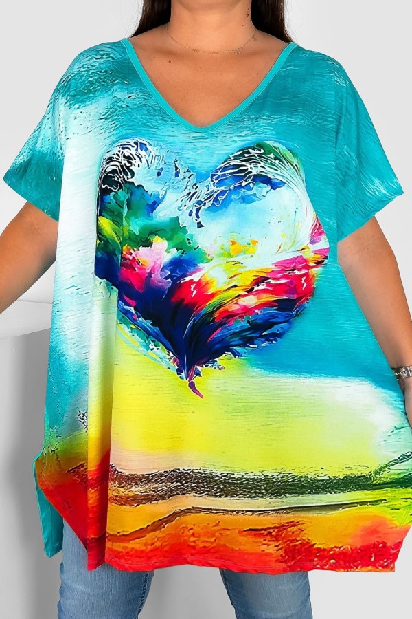 Tunika damska plus size nietoperz multikolor wzór kolorowa abstrakcja serce Emilly
