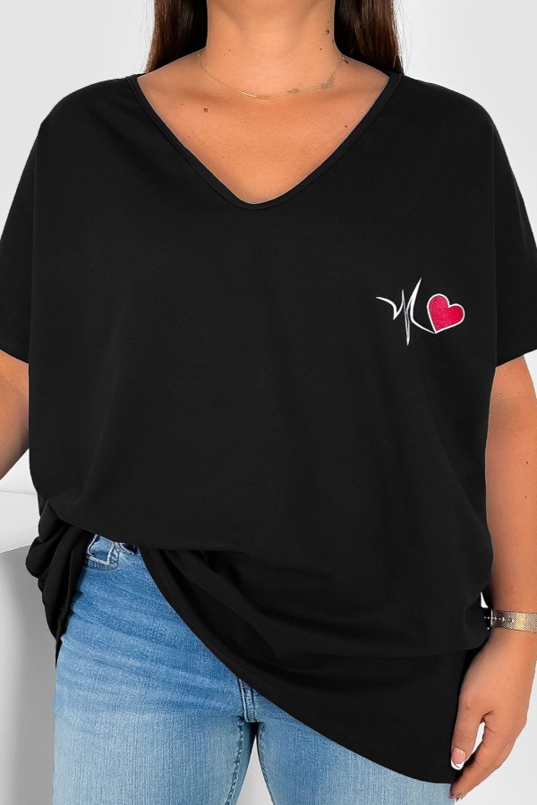 Bluzka damska T-shirt plus size w kolorze czarnym print linia życia serduszko