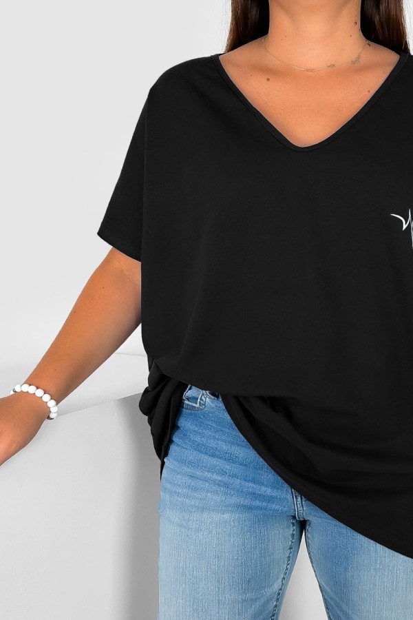 Bluzka damska T-shirt plus size w kolorze czarnym print linia życia serduszko 1