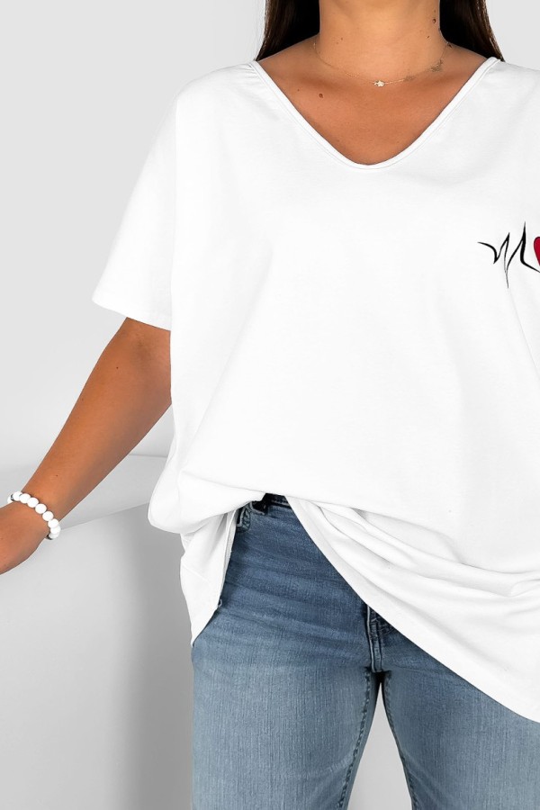 Bluzka damska T-shirt plus size w kolorze białym print linia życia serduszko 1