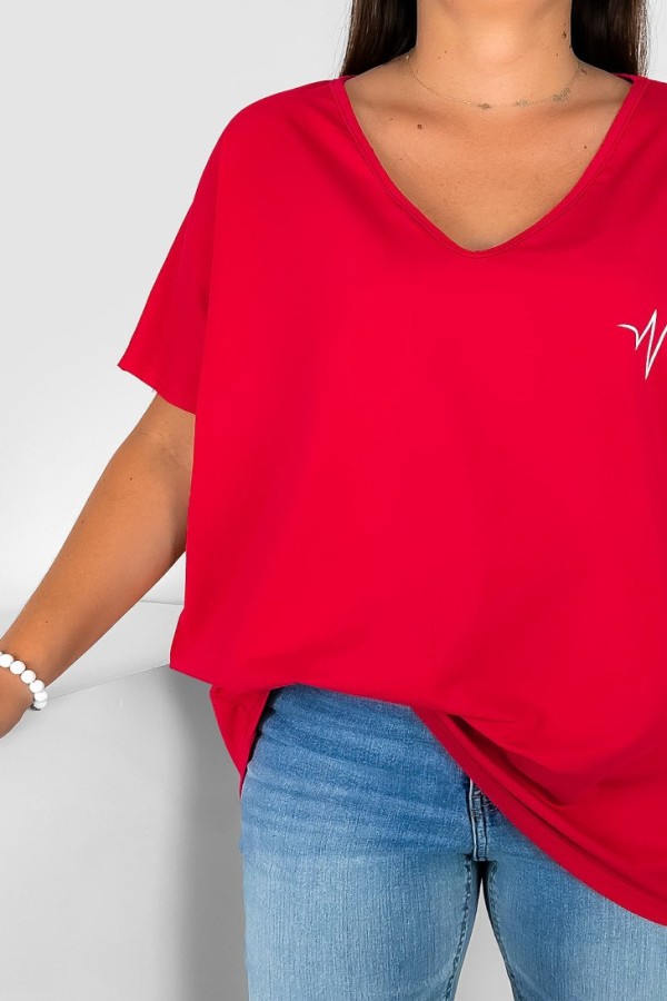 Bluzka damska T-shirt plus size w kolorze czerwonym print linia życia serduszko 1