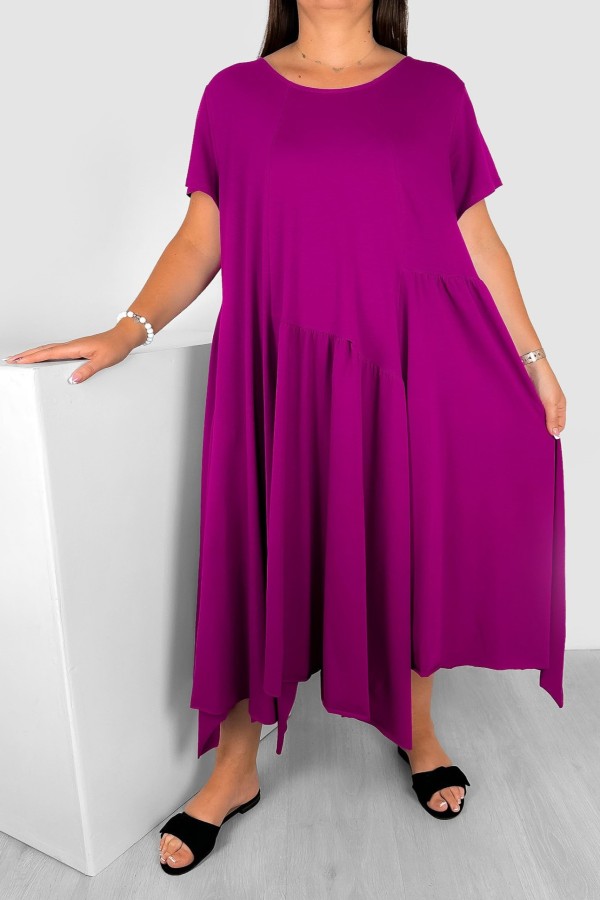 MEGA oversize sukienka w kolorze magenta przeszycia kieszenie Noell