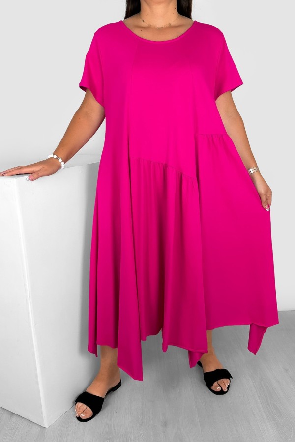 MEGA oversize sukienka w kolorze fuksji przeszycia kieszenie Noell