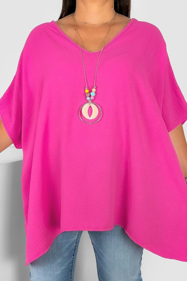 MEGA oversize bluzka tunika w kolorze różowym z naszyjnikiem Wera