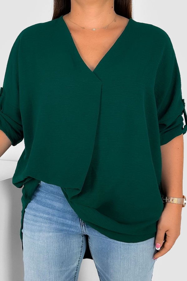 Elegancka bluzka oversize koszula w kolorze butelkowej zieleni podpinany rękaw Klee