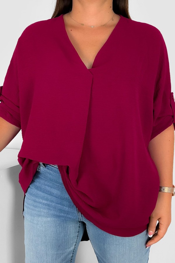 Elegancka bluzka oversize koszula w kolorze bordowym podpinany rękaw Klee 2