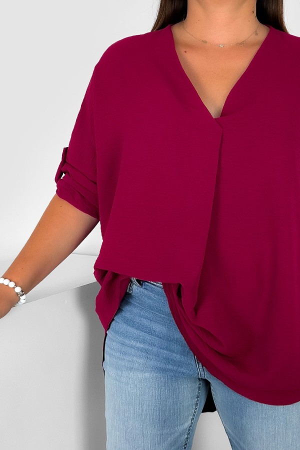 Elegancka bluzka oversize koszula w kolorze bordowym podpinany rękaw Klee 1