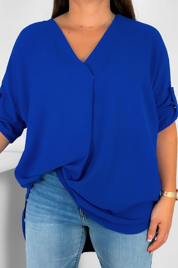 Elegancka bluzka oversize koszula w kolorze chabrowym podpinany rękaw Klee