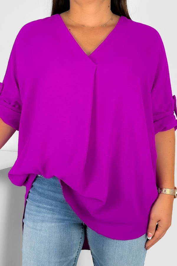 Elegancka bluzka oversize koszula w kolorze magenta podpinany rękaw Klee