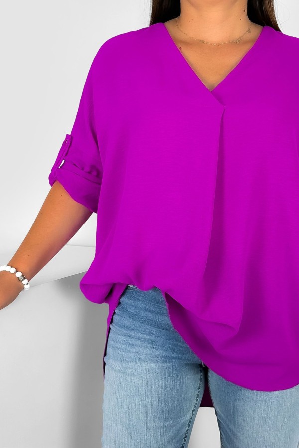 Elegancka bluzka oversize koszula w kolorze magenta podpinany rękaw Klee 1