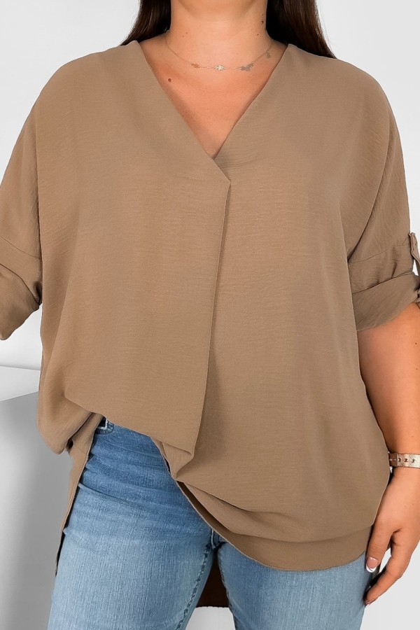 Elegancka bluzka oversize koszula w kolorze camelowym podpinany rękaw Klee