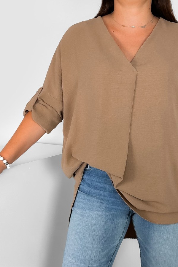 Elegancka bluzka oversize koszula w kolorze camelowym podpinany rękaw Klee 1