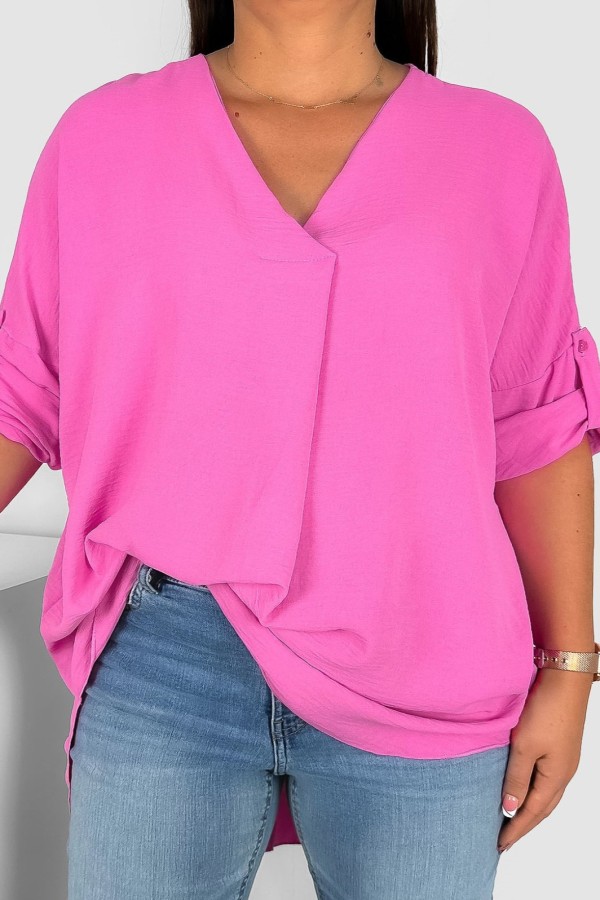 Elegancka bluzka oversize koszula w kolorze jasnoróżowym podpinany rękaw Klee