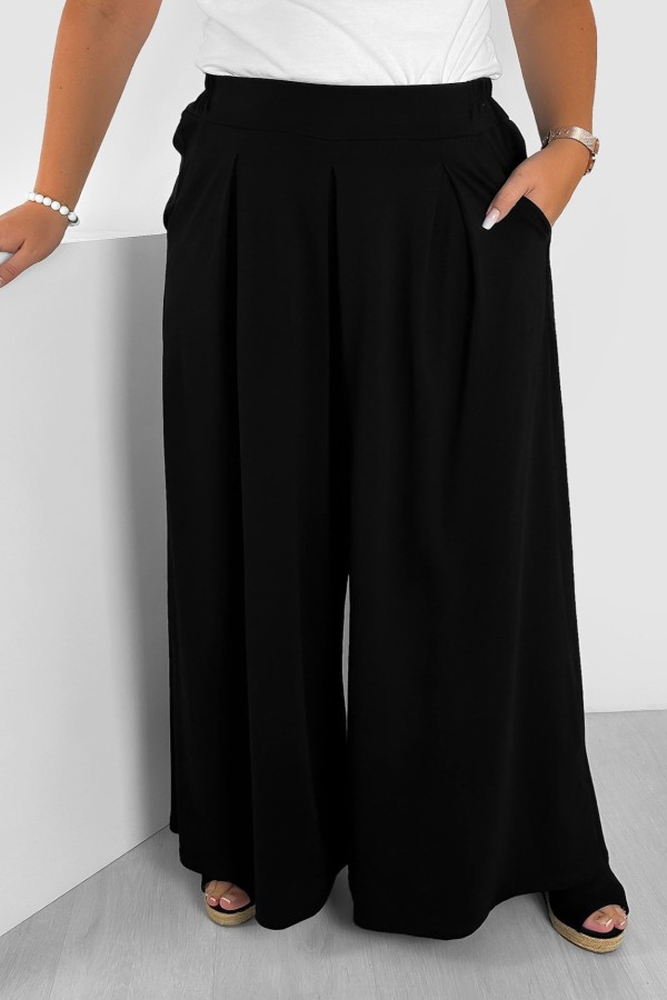 Szerokie spodnie damskie z bawełny w kolorze czarnym kieszenie Luca