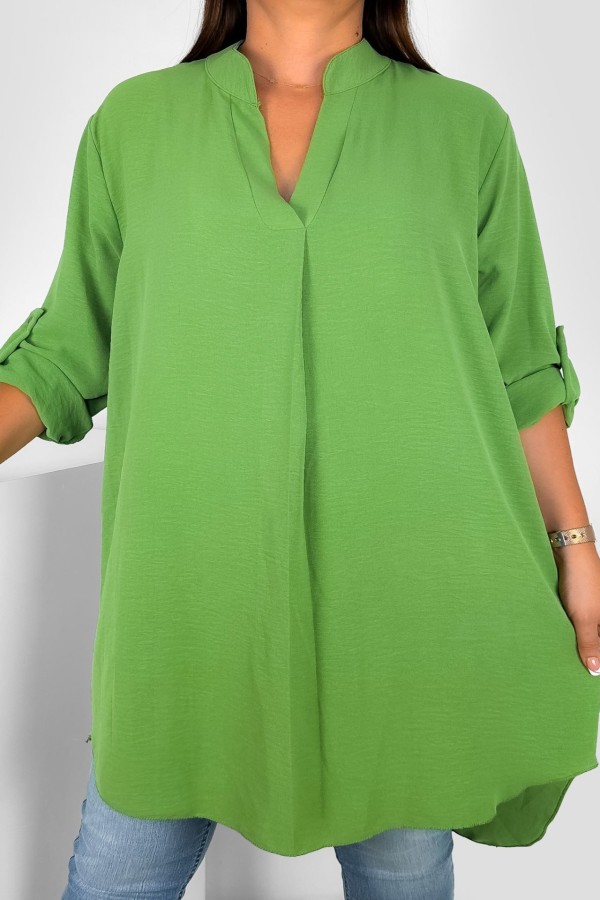 Koszula tunika plus size w kolorze oliwkowym sukienka z dłuższym tyłem Taylor