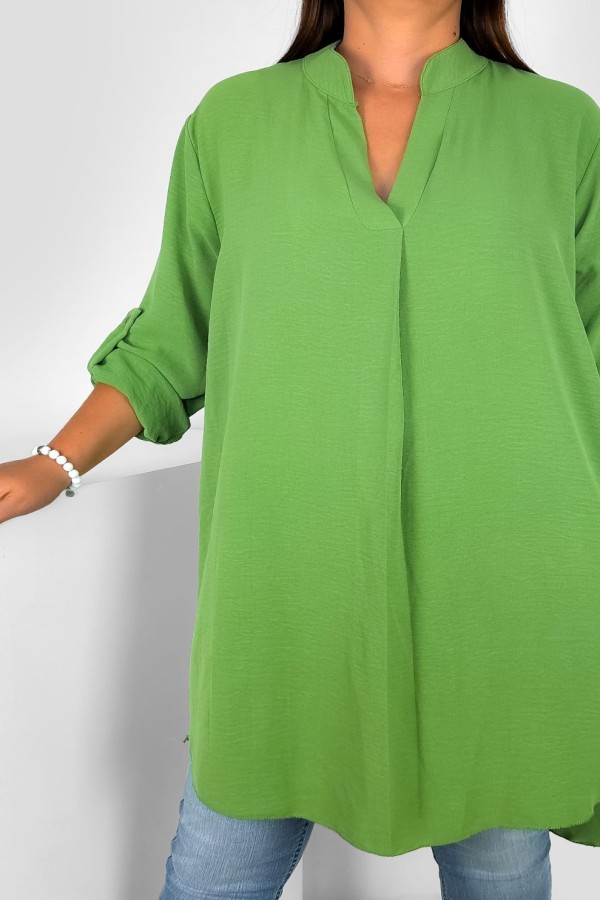 Koszula tunika plus size w kolorze oliwkowym sukienka z dłuższym tyłem Taylor 1