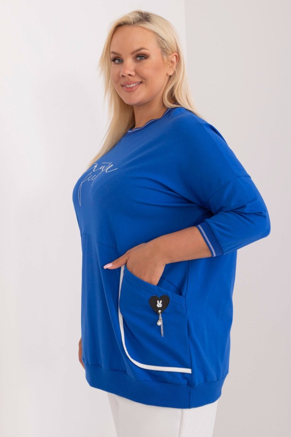 Bluza damska plus size w kolorze kobaltowym naszyte kieszenie dżety Cindi 2